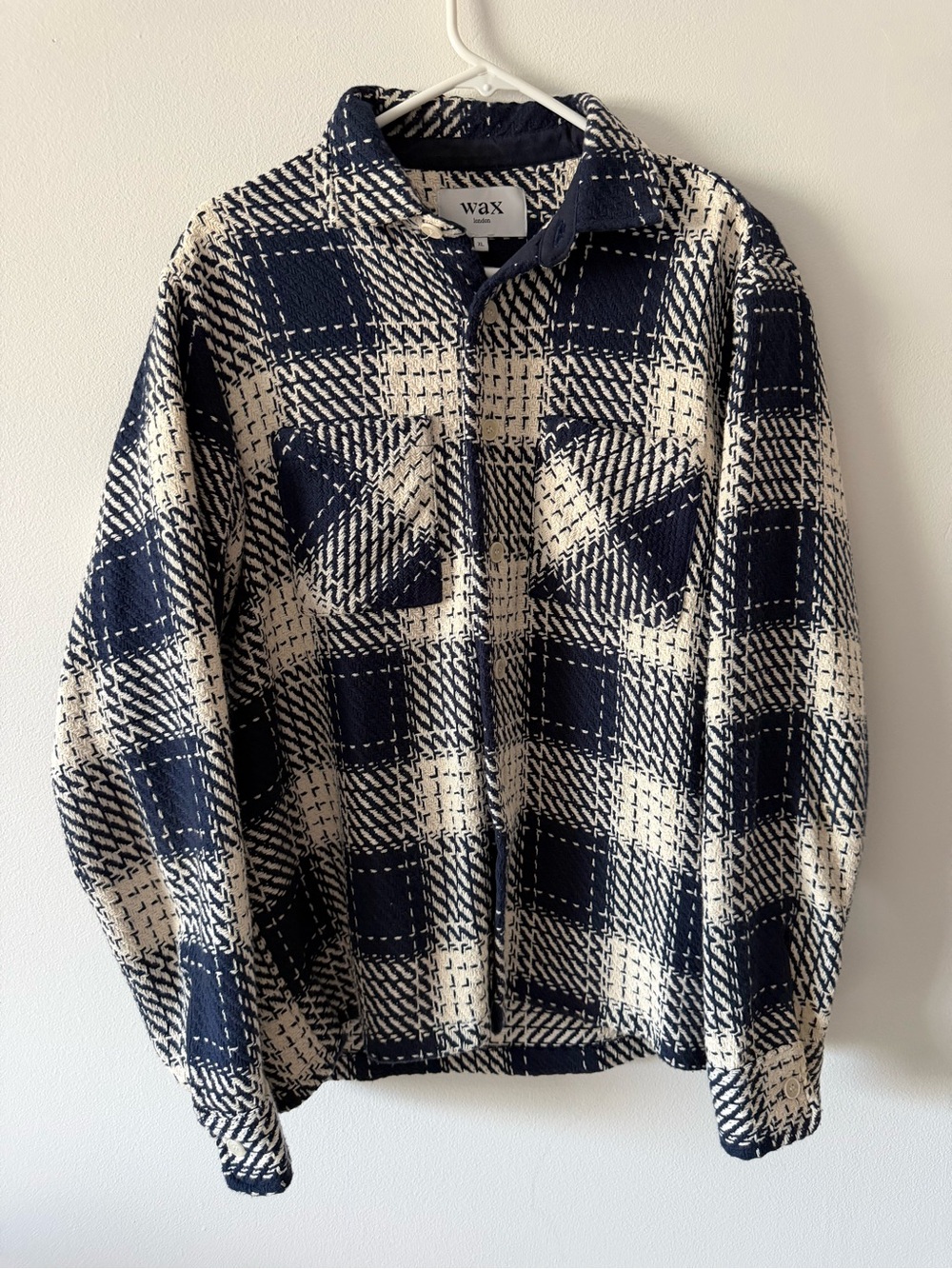 Wax London Navy and Cream Plaid Shirt Jacket